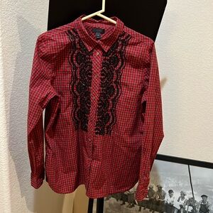 J Crew plaid button black beaded shirt in women’s size 14